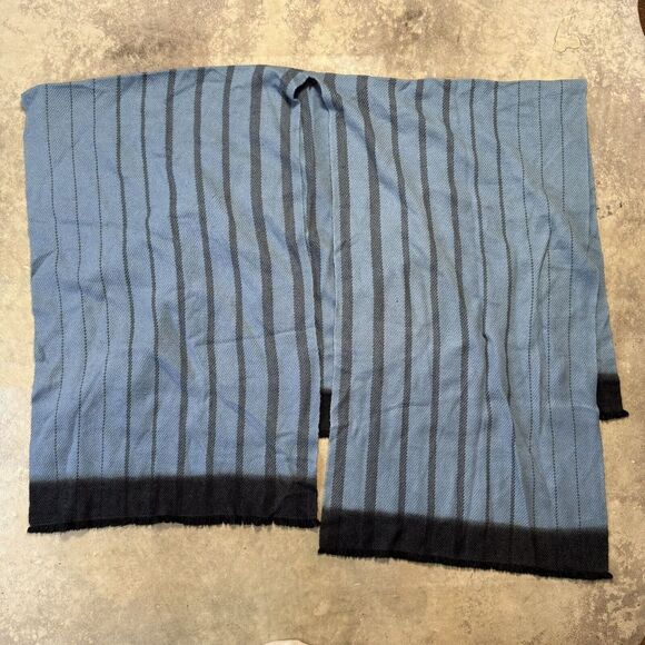 Accessories - BAJRA Scarf Shaw Womens 44x68 Blue Merino Striped Hand-Embroidered‎ Wrap Lux